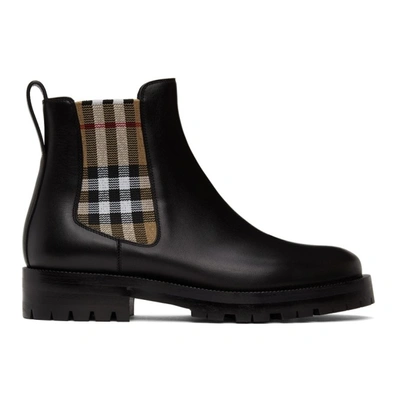 Burberry Leather Vintage Check Chelsea Boots In Black