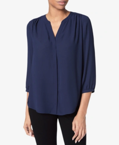 Nydj Pintuck Pleat Crepe Blouse In Peacoat