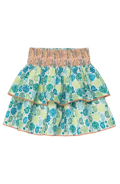 Peek Aren't You Curious Kids' Paisley Print Tiered Cotton Skirt In Green/ Blue Print
