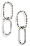 Knotty Twisted Link Drop Earrings In Rhodium