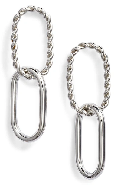 Knotty Twisted Link Drop Earrings In Rhodium