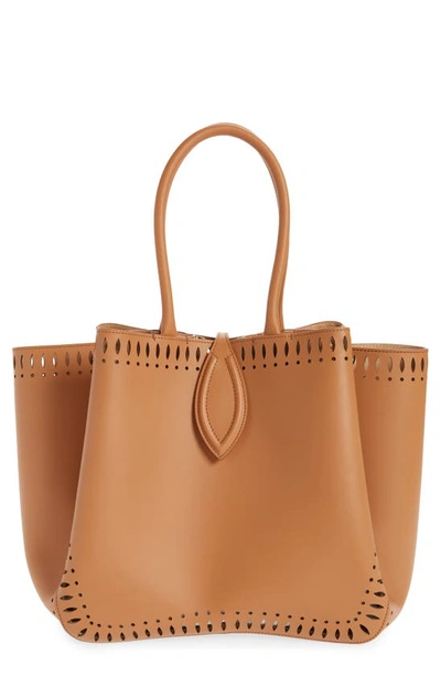 Alaïa Angèle 20 Leather Top Handle Bag In Beige