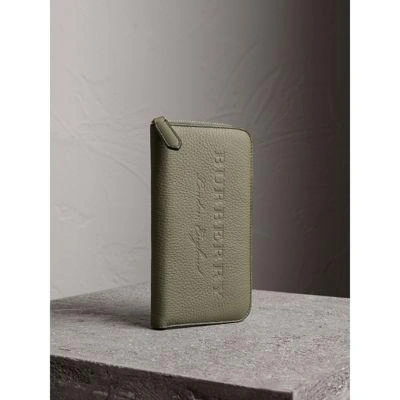 Burberry Embossed Grainy Leather Ziparound Wallet In Slate Green