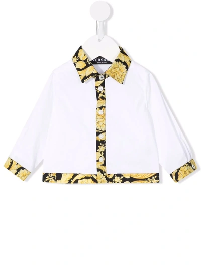 Versace Babies' Contrast-trim Cotton Shirt In White