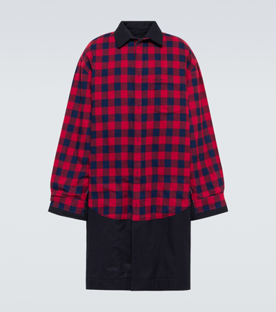 Balenciaga Oversized Checked Flannel And Padded Cotton-twill Coat In Navy,красный