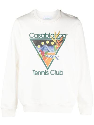 Casablanca Tennis Club-print Crew Neck Sweatshirt In White