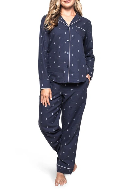 Petite Plume Portsmouth Anchors Cotton Pajama Set In Navy