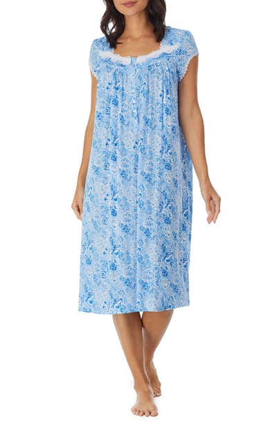 Eileen West Rose Print Waltz Nightgown In Bluflor