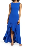 Vince Camuto Ruffe Front Sleeveless Gown In Cobalt
