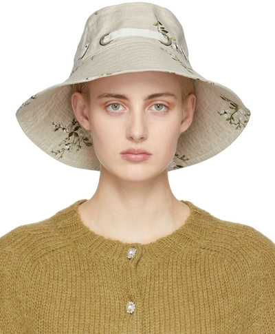 Erdem Grosgrain-trimmed Embroidered Linen-blend Canvas Bucket Hat In Sand