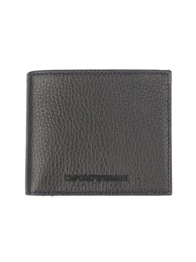 Emporio Armani Man Wallet Grey Size - Calfskin In Blue | ModeSens