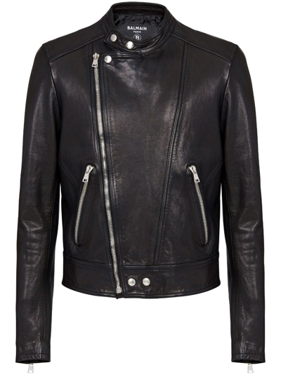 Balmain Biker Jacket With Zip In Black