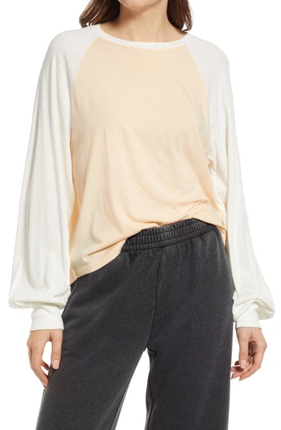 Treasure & Bond Colorblock Long Sleeve T-shirt In Coral Cream- Ivory