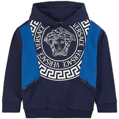 Versace Medusa Cotton Sweatshirt Hoodie In Navy