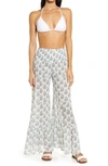 Elan Ruffle Trim Wide Leg Cover-up Pants In Off White/ Navy