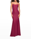 La Femme Sleeveless Jersey Gown With Train In Berry