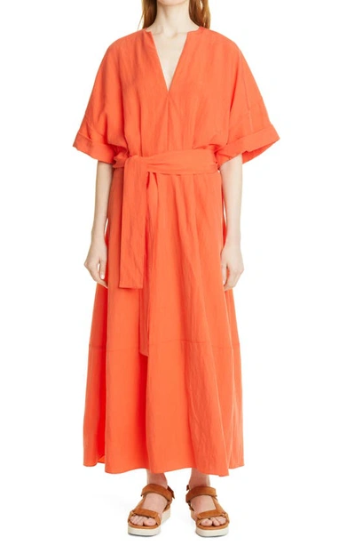 Vince Belted Tencel Lyocell-blend Maxi Dress In Orange