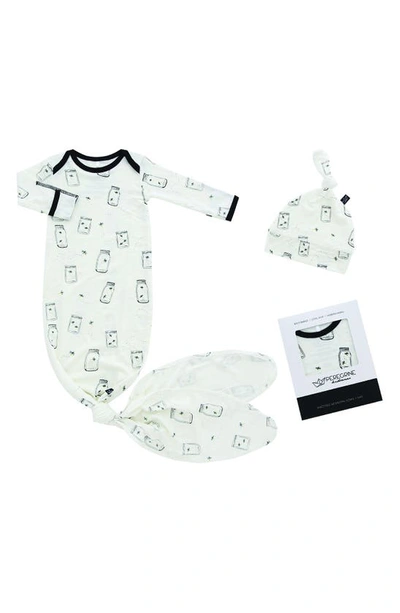 Peregrinewear Babies' Firefly Jars Knotted Gown & Hat Set In White / Black