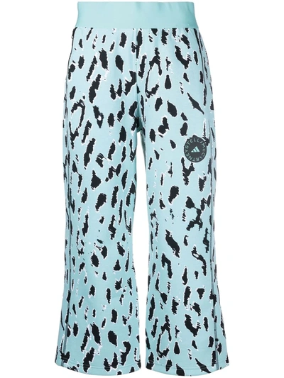 Adidas By Stella Mccartney Asmc Printed High-rise Cropped Sweatpants In Blue