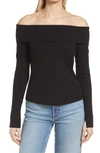 1.state Rib Off The Shoulder Top In Rich Black