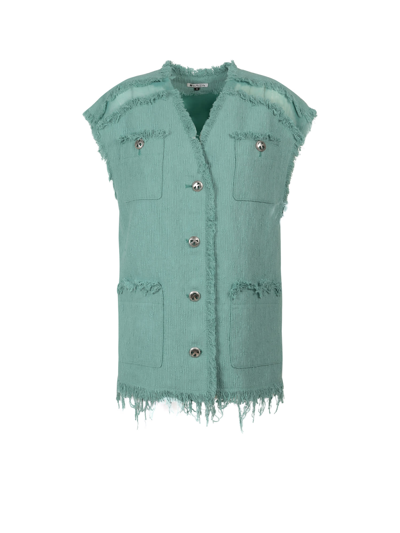 K Krizia Tweed Waistcoat With Frayed Profiles - Atterley In Verde