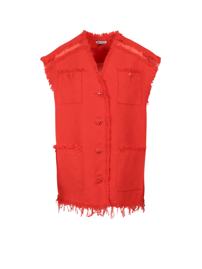 K Krizia Tweed Vest With Frayed Profiles - Atterley In Red