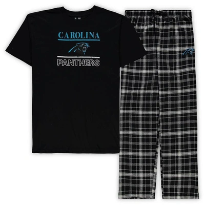 Concepts Sport Men's Black Carolina Trouserhers Big And Tall Lodge T-shirt And Trousers Sleep Set