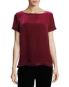 Eileen Fisher Short-sleeve Bateau-neck Velvet Top, Plus Size In Hibiscus