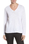 Eileen Fisher V-neck Organic Linen/cotton-blend Slub Top, Plus Size In White