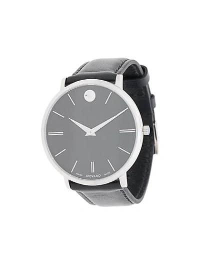 Movado 40mm Stainless Steel & Leather Ultra Slim Watch, Black