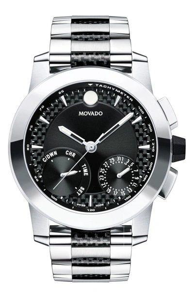 Movado Vizio Chronograph Bracelet Watch, 45mm In Silver/ Black