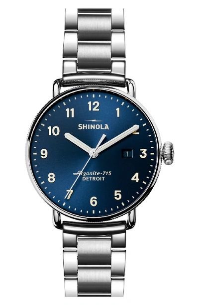 Shinola 43mm Canfield Stainless Steel Watch In Silver/ Midnight Blue