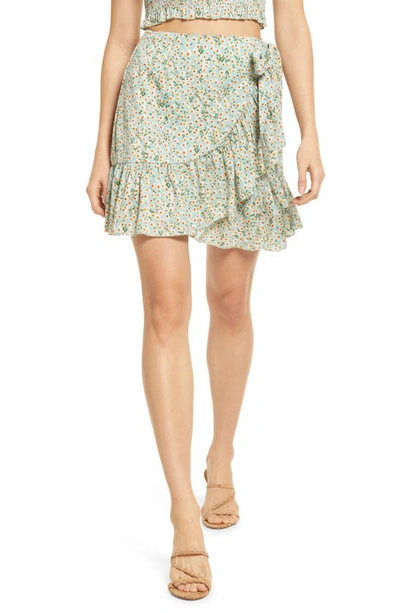 Lulus Flourishing Dreams High Waist Wrap Skirt In Mint Green Floral Print