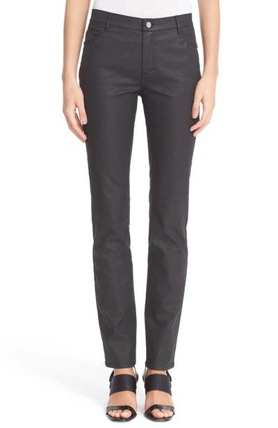 Lafayette 148 New York Thompson Waxed Denim Slim Leg Jeans In Black