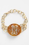 Moon And Lola 'annabel' Medium Oval Personalized Monogram Bracelet In Tigers Eye/ Gold