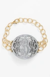 Moon And Lola 'annabel' Large Oval Personalized Monogram Bracelet (nordstrom Exclusive) In Gunmetal/ Gold