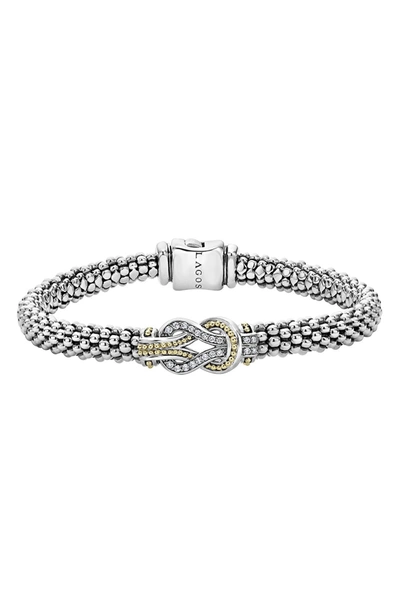 Lagos 18k Gold And Sterling Silver Newport Knot Bracelet With Diamonds In White/gold