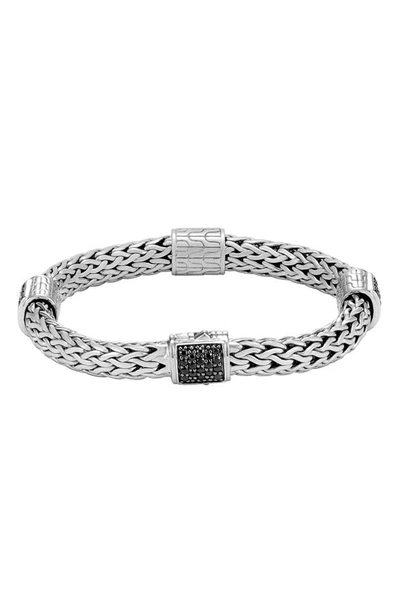 John Hardy Classic Chain Silver Medium Four Station Bracelet With Black Sapphire In Silver/ Black Sapphire