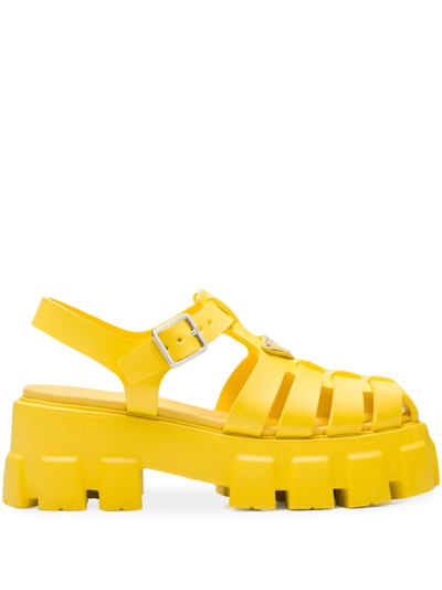 Prada Rubber Cage Platform Sandals In Sunny Yellow