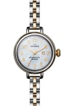 Shinola 'the Birdy' Bracelet Watch, 34mm In Silver/ Bedrock Mop/ Gold