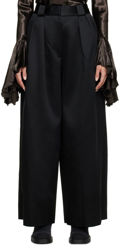 Khaite Rico Bonded Wool-blend Satin Wide-leg Trousers In Black