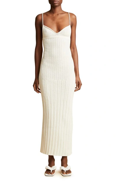 Khaite Olympia Ribbed-knit Cotton-blend Midi Dress In Ivory