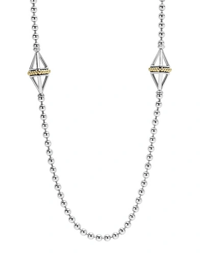 Lagos 18k Gold & Sterling Silver Ksl Pyramid Station Necklace, 32 In Yellow/gray