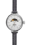 Shinola The Birdy Moon Phase Leather Strap Watch, 34mm In Navy/ Silver