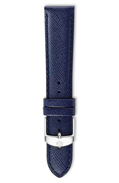 Michele Saffiano Leather Watch Strap, 16mm In Navy