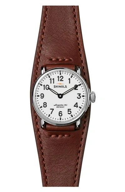 Shinola Runwell Leather Strap Watch, 28mm In Dark Cognac