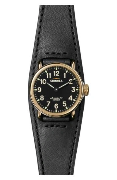 Shinola Runwell Leather Strap Watch, 28mm In Black/ Gold