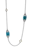 Lagos 'caviar Color' Long Semiprecious Stone Station Necklace In London Blue Topaz