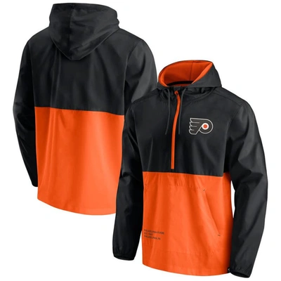 Fanatics Men's  Branded Black, Orange Philadelphia Flyers Thrill Seeker Anorak Half-zip Jacket In Black,orange