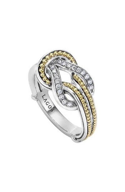 Lagos 18k Yellow Gold & Sterling Silver Newport Diamond Knot Statement Ring In Silver/gold